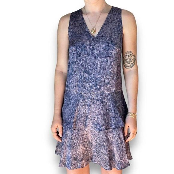 NWOT Rebecca Taylor Womens Blue Purple Geometric Ruffle Silk Mini Dress Sz 6 - Picture 3 of 8